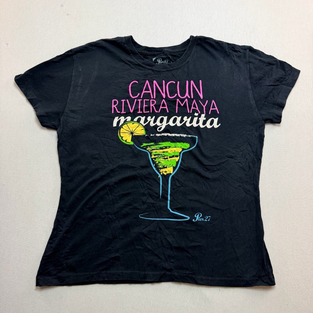 Pier 27 Margarita Graphic Tee Women Extra Large Black Excellent Cancun Riviera